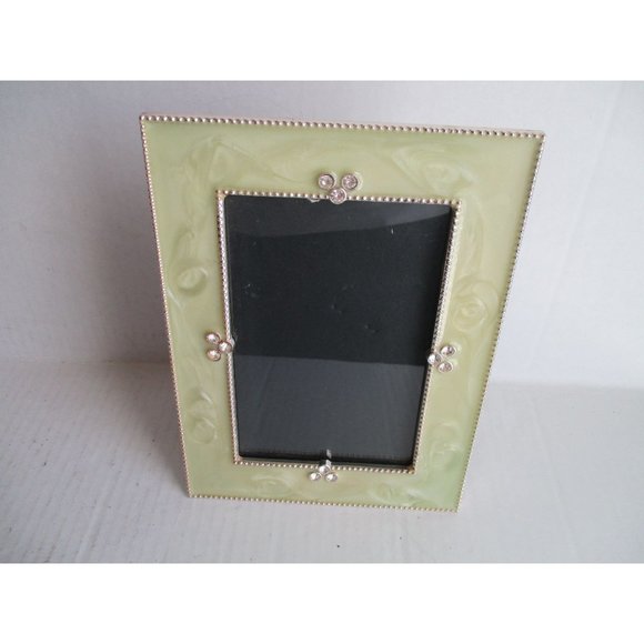 *Marbleized Chartreuse Picture Photo Frame Enamel Rhinestone Embellished - Picture 1 of 3